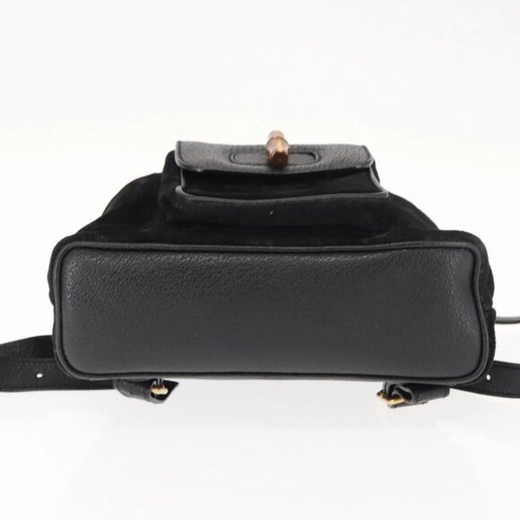 GUCCI Bamboo Backpack Suede Leather Black Auth - Picture 8 of 15